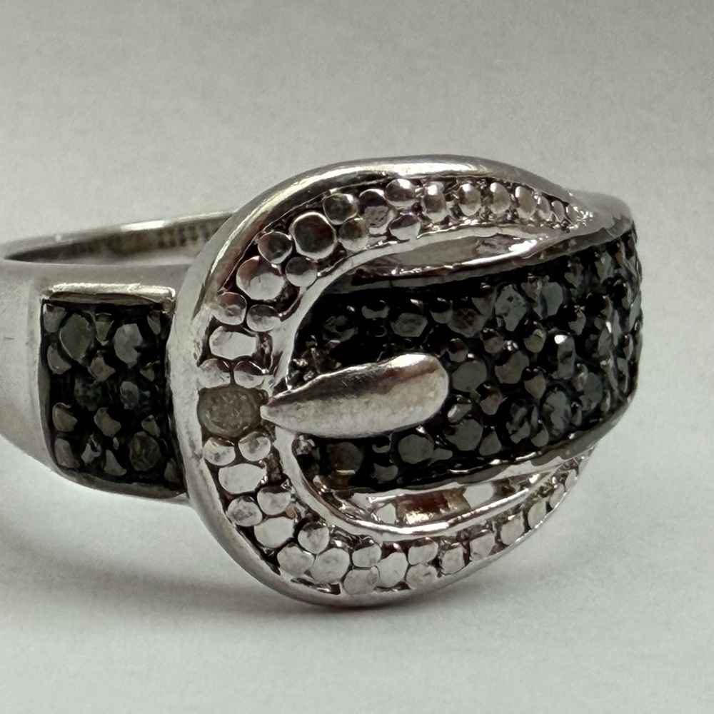Sterling Silver Buckle Ring w/ Black Diamonds – 925 DBY